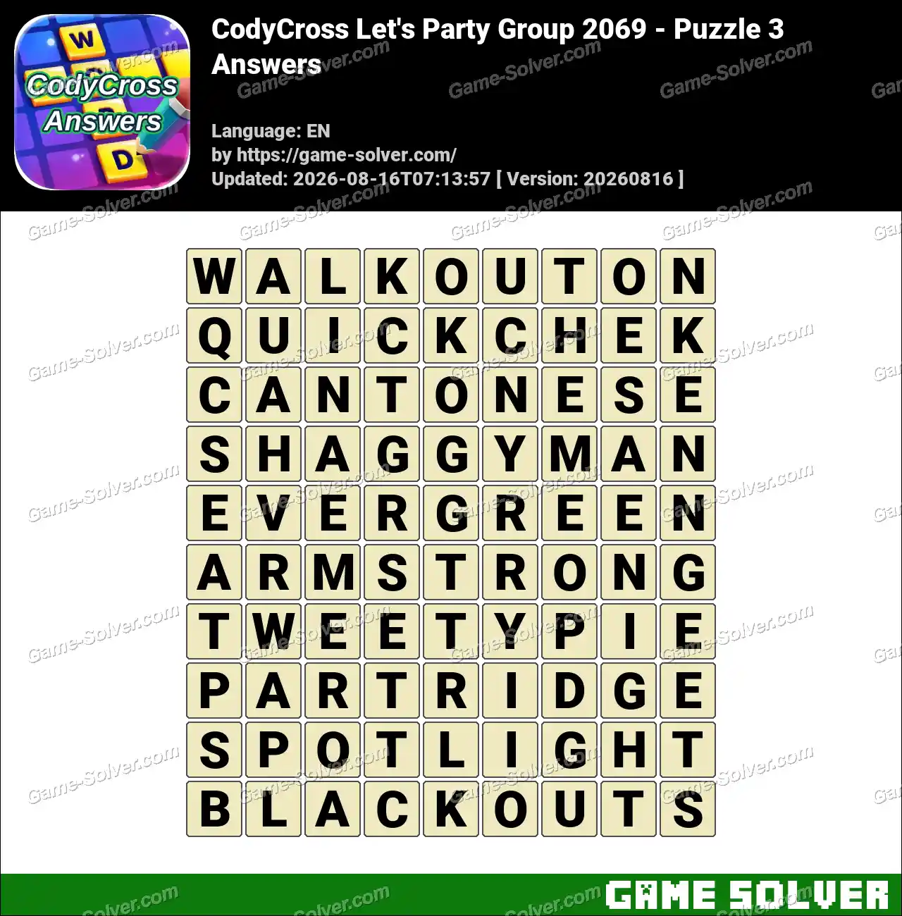 CodyCross Let’s Party Group 2069 – Puzzle 3 Answers